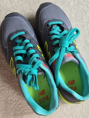New Balance Gray Sneakers with Teal and Neon Yellow Accents